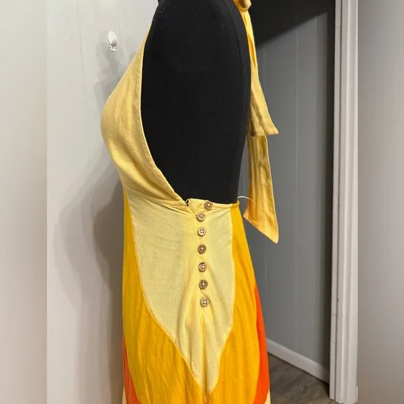 #13)  Free People Yellow and Orange Open Back Maxi Dress - Picture 3 of 6